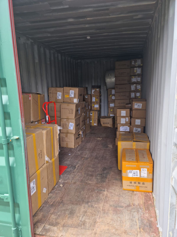 Inside the shipping container in the front garden, November 2021